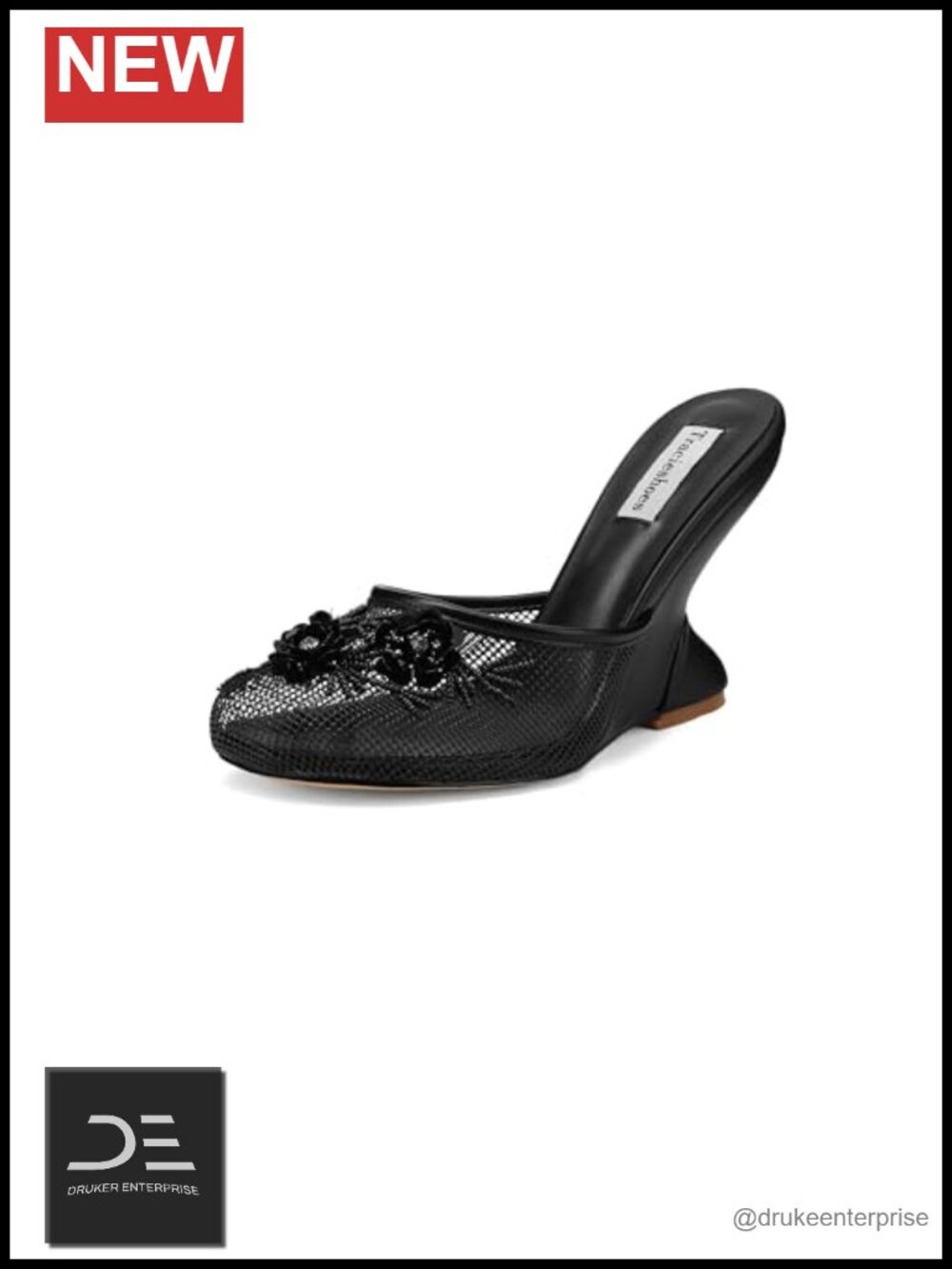 Women's Mesh Mule Sandals Floral Sequin Heel Slides 4 Inch Wedge